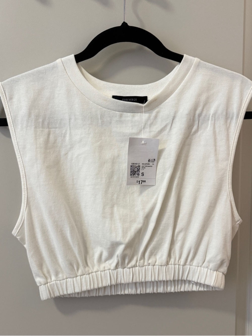 Forever 21 White Cropped Muscle Tank with Elastic Hemline